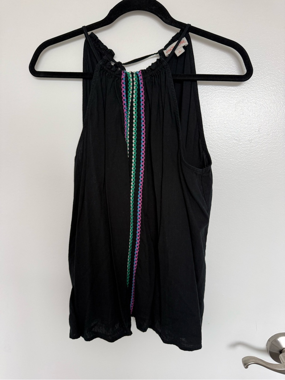 Knox Rose Black Halter Tank with Pink, Green & Purple Trim